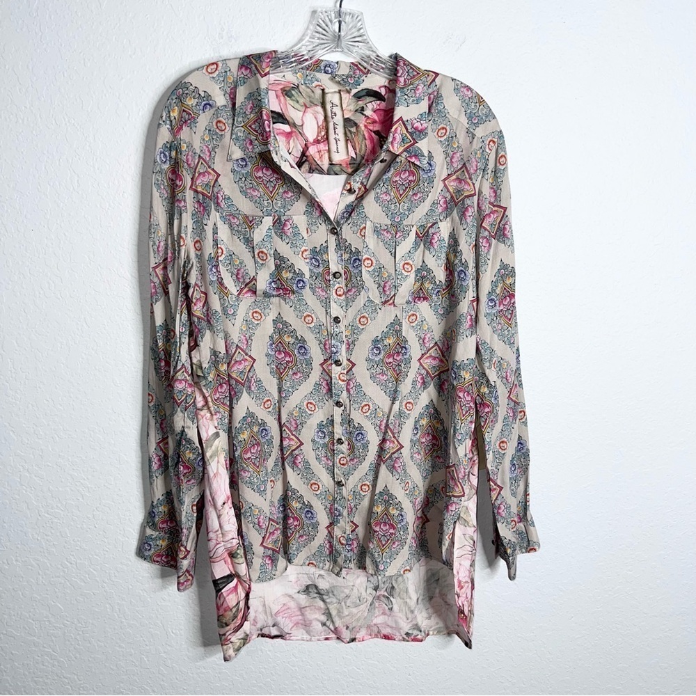 Aratta Silent  Journey Tunic Top Women Medium Embroidered Floral Boho U